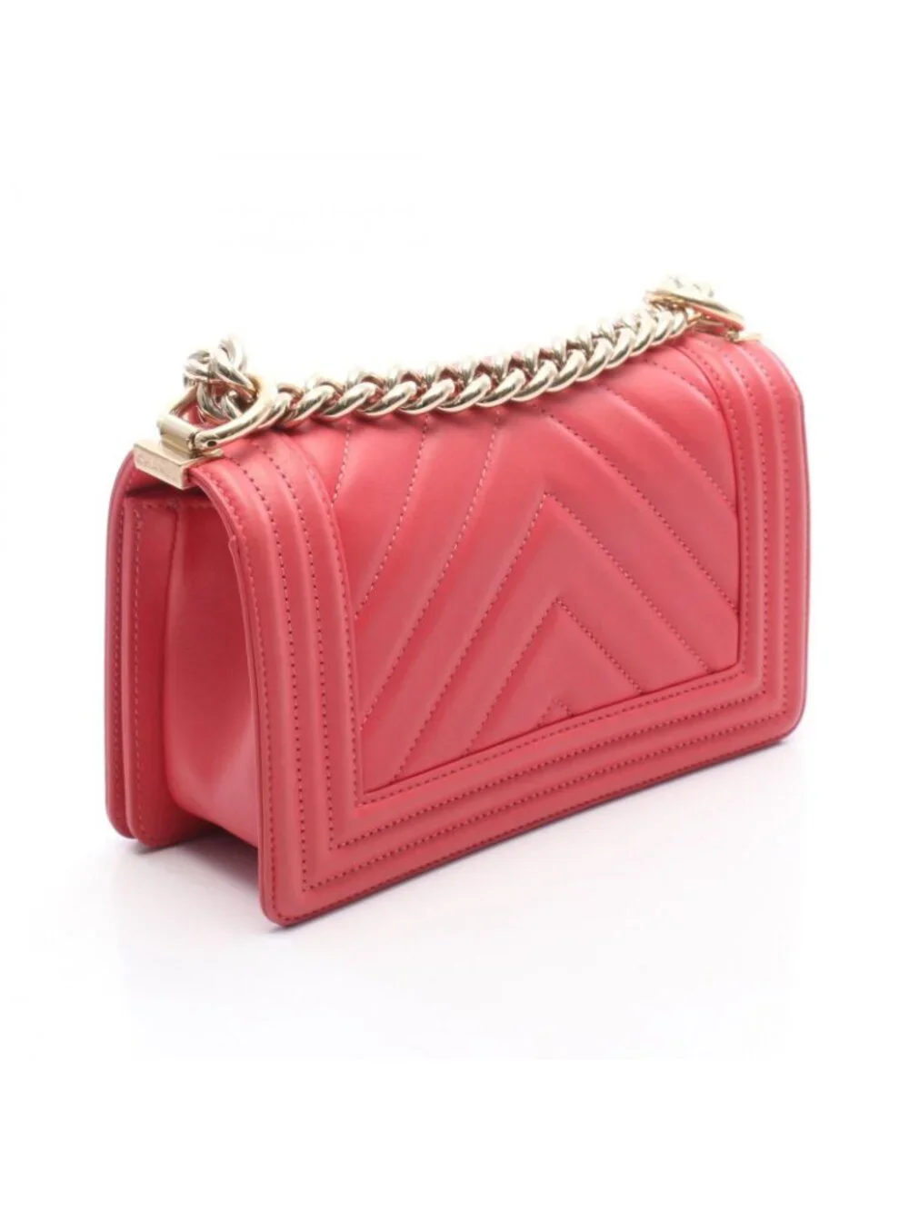 Chanel Shoulder Bag Boy Small Blanc Stitch Pink Leather Boy Chain